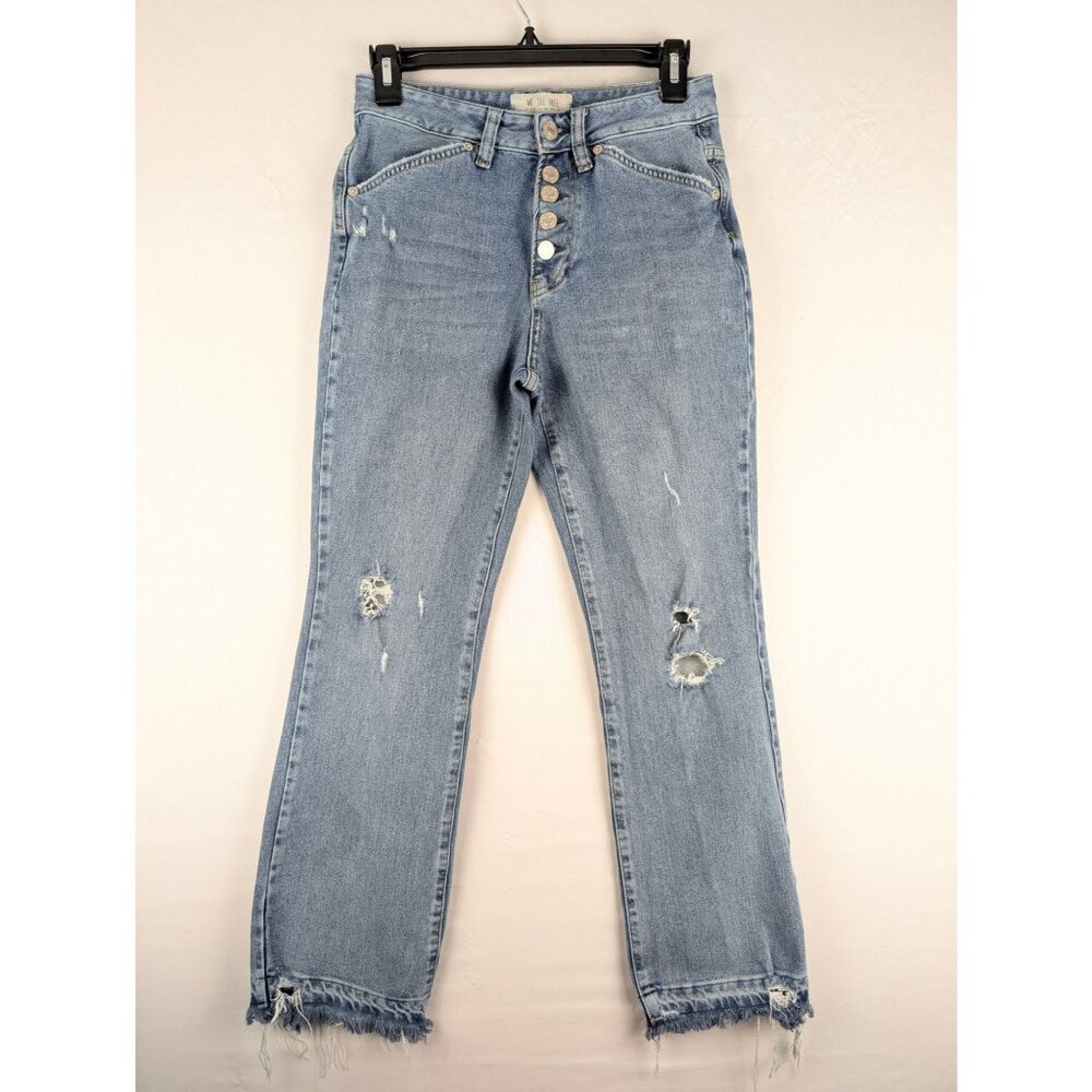 We‎ The Free Jeans Womens 26 Blue Dylan Cropped Button-Fly Distressed High-Rise